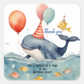 Whale a Time Boys Birthday Danke Quadratischer Aufkleber (Vorderseite)