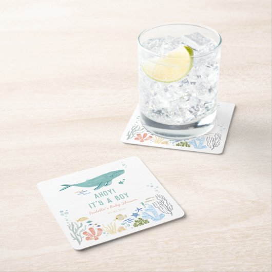 Whale Ahoy Es ist eine Baby-Dusche Rechteckiger Pappuntersetzer (Vor Ort)