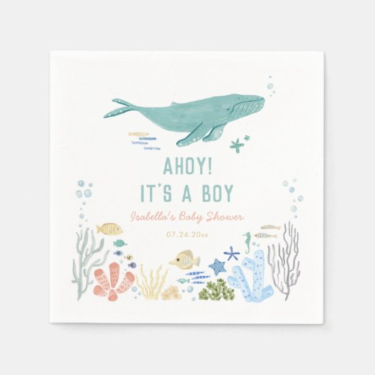 Whale Ahoy Es ist eine Baby-Dusche Serviette (Vorderseite)