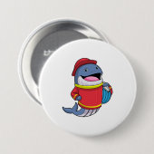 Whale als Feuerwehrmann mit Schlauch Button (Vorne & Hinten)
