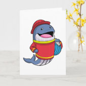 Whale als Feuerwehrmann mit Schlauch Karte (Gelbe Blume)