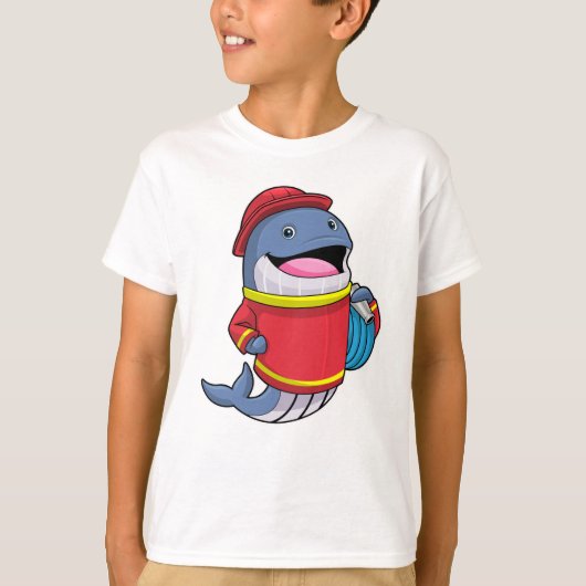 Whale als Feuerwehrmann mit Schlauch T-Shirt (Vorderseite)
