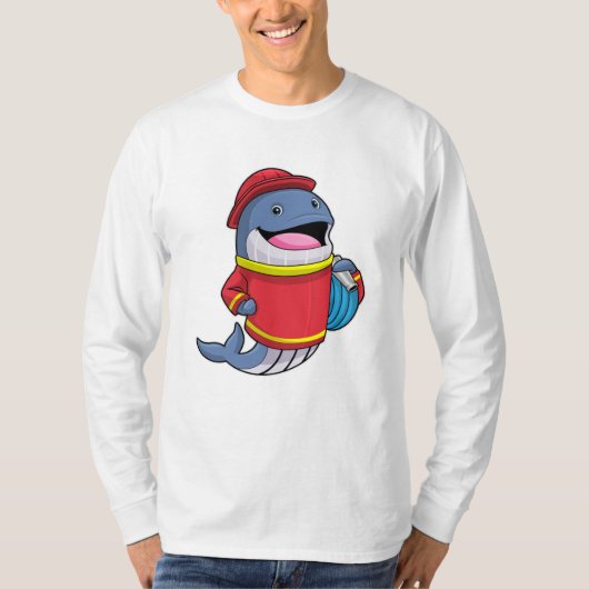Whale als Feuerwehrmann mit Schlauch T-Shirt (Vorderseite)