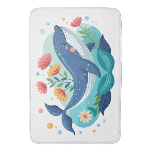 Whale And Flowers Mat Badematte (Vorderseite Vertikal)