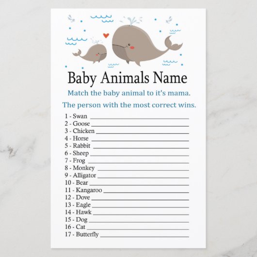 Whale Baby Animals Name Game (Vorderseite)