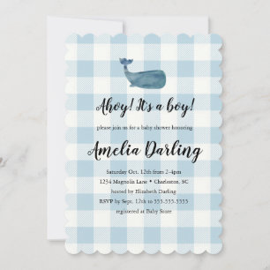 Whale Baby Boy Baby Shower Scallop Edge Einladung