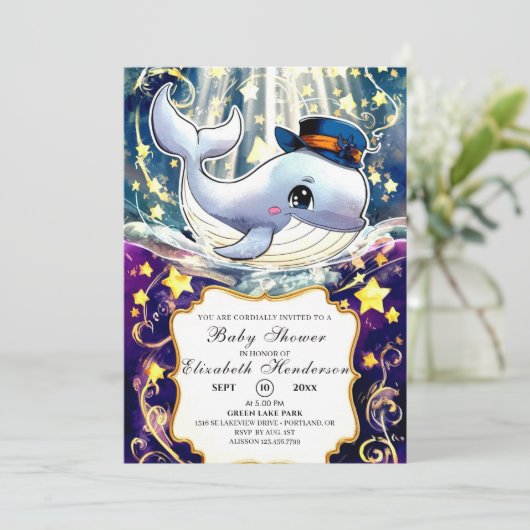 Whale-Baby-Dusche Einladung (Stehend Vorderseite)