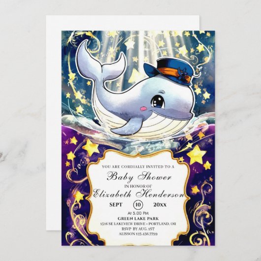Whale-Baby-Dusche Einladung (Vorne/Hinten)