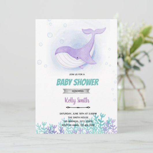 Whale-Baby-Dusche - Einladung (Stehend Vorderseite)
