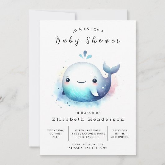 Whale-Baby-Dusche im Internet Einladung (Vorderseite)