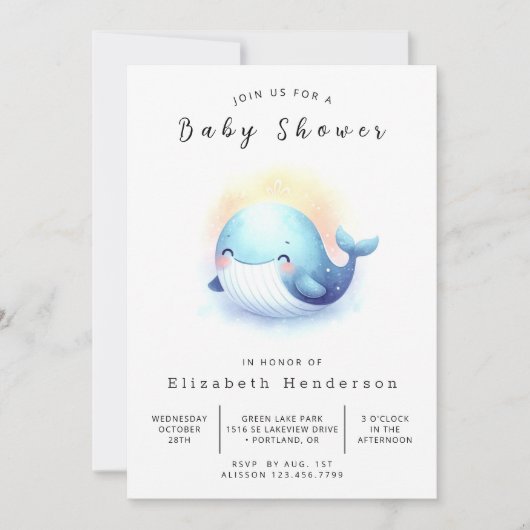 Whale-Baby-Dusche mit Wasser Einladung (Vorderseite)
