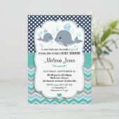 Whale Baby Dusche Personalisiert Invasion Baby Boy Einladung (Stehend Vorderseite)