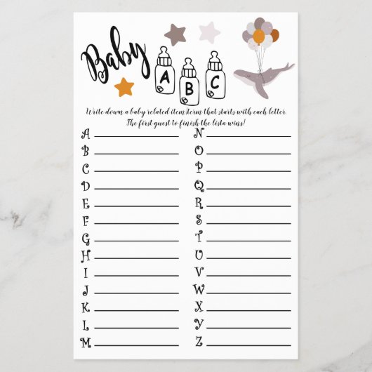 Whale Baby Dusche Schönes Dream Game Baby ABC Flyer (Vorne)