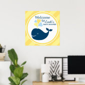 Whale Baby Dusche Willkommen Navy Blue und Yellow Poster (Heimbüro)