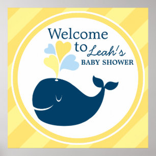 Whale Baby Dusche Willkommen Navy Blue und Yellow Poster