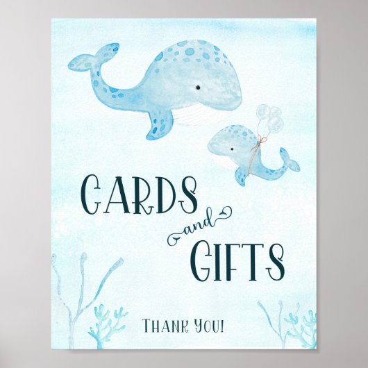 Whale-Baby-Duschkarten und Geschenkschild Poster (Vorne)