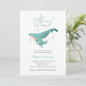 Whale Baby Shower Ahoy It A Boy Einladung (Stehend Vorderseite)