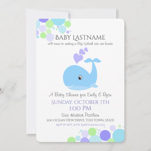 Whale Baby Shower Einladung (Vorderseite)