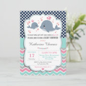 Whale Baby Shower Einladung Baby Girl Pink Polka (Stehend Vorderseite)