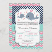 Whale Baby Shower Einladung Baby Girl Pink Polka (Vorne/Hinten)