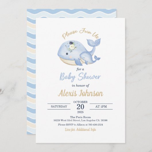 Whale Baby Shower Einladung für Junge (Vorne/Hinten)