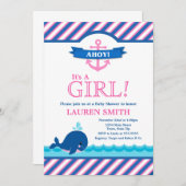 Whale Baby Shower Einladung Mädchen Pink (Vorne/Hinten)