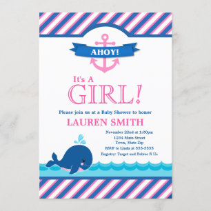 Whale Baby Shower Einladung Mädchen Pink