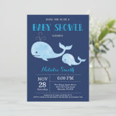 Whale Baby Shower Einladung Navy Blue.Nautic (Stehend Vorderseite)