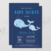 Whale Baby Shower Einladung Navy Blue.Nautic (Vorne/Hinten)