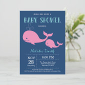 Whale Baby Shower Einladung Navy Blue.Nautic (Stehend Vorderseite)