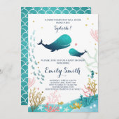 Whale Baby Shower Einladung Ocean Ahoy Junge Niedl (Vorne/Hinten)