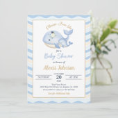 Whale Baby Shower Einladung Wavy Hintergrund (Stehend Vorderseite)