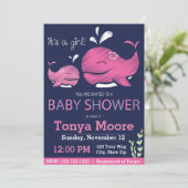 Whale Baby Shower Invitation (Mädchen) Einladung (Stehend Vorderseite)