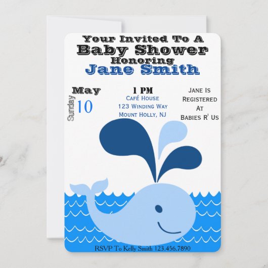 Whale Baby Shower Invite (Boy) Einladung (Vorderseite)