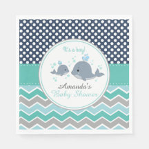 Whale Baby Shower Paper Party Napkin Boy Zickzack