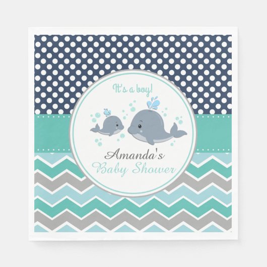 Whale Baby Shower Paper Party Napkin Boy Zickzack Serviette (Vorderseite)