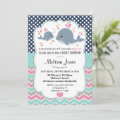 Whale Baby Shower Personalisierte Einladung Girl (Stehend Vorderseite)