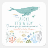 Whale Baby Shower Vielen Dank Quadratischer Aufkleber (Vorderseite)