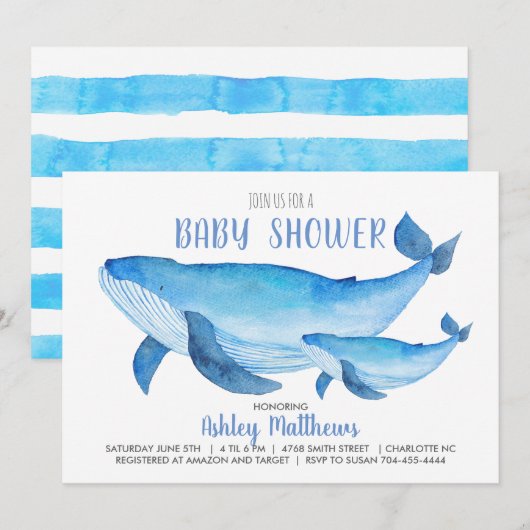 Whale-Babydusche Einladung (Vorne/Hinten)