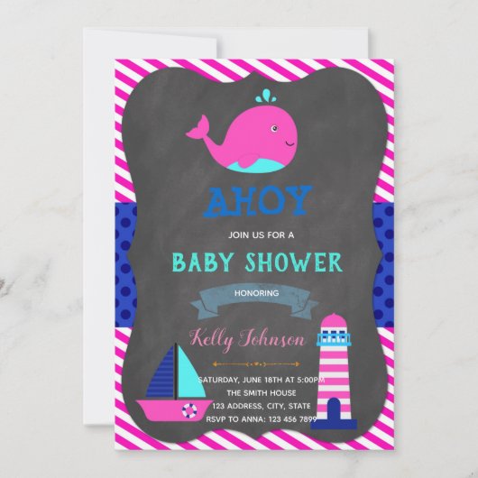 Whale Babydusche Geburtstags Einladung (Vorderseite)