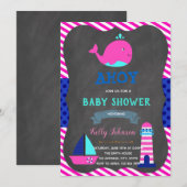 Whale Babydusche Geburtstags Einladung (Vorne/Hinten)