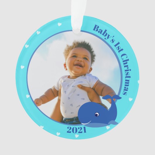 Whale Baby's 1st Christmas with Photo Ornament (Vorderseite)