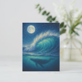 Whale Beneath Moonlit Wave - Pastel Painting Style Postkarte (Stehend Vorderseite)