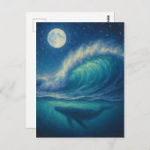 Whale Beneath Moonlit Wave - Pastel Painting Style Postkarte (Vorne/Hinten)