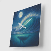 Whale Beneath Moonlit Wave - Pastel Painting Style Quadratische Wanduhr (Winkel)