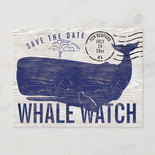Whale beobachtet Küste Save the Date Postkarte (Vorderseite)