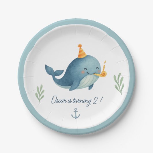 Whale Birthday | Ahoy | Kinderthema Pappteller (Vorderseite)