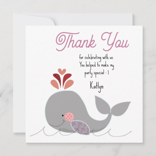 Whale Birthday Flat Thank You Card Dankeskarte (Vorderseite)