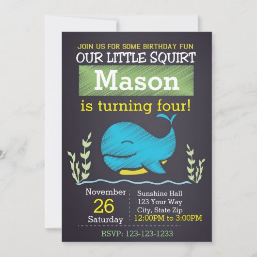 Whale Birthday Invitation (Junge) Einladung (Vorderseite)