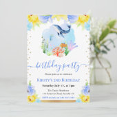 Whale-Birthday Party mit floralen Wasserfarben Einladung (Stehend Vorderseite)